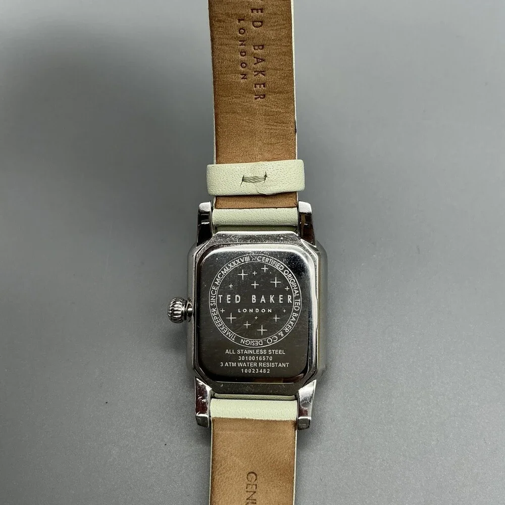 Ted Baker Womens Watch 24mm Silver Tone Crystals Green Leather New Battery